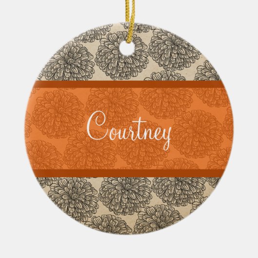 オレンジヴィンテージ《植物》百日草オーナメント セラミックオーナメント (正面)