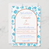 オレンジヴェローナサンセットブルー結婚フラワーズ 招待状 (正面)