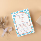 オレンジヴェローナサンセットブルー結婚フラワーズ 招待状