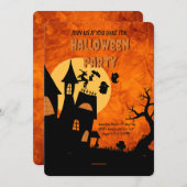 オレンジ不気味ハローウィンパーティ招待状 招待状 (正面/裏面)