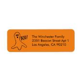 オレンジ不気味色の黒い幽霊おもしろいハロウィンアドレス ラベル (正面)