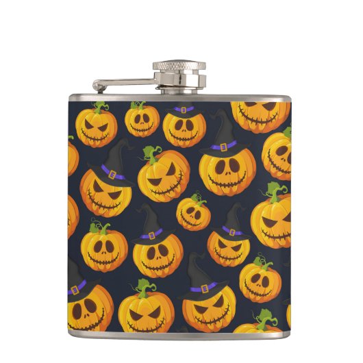 オレンジ不気味色ハロウィーンカボチャ&ウィッチズ帽子 フラスク (正面)