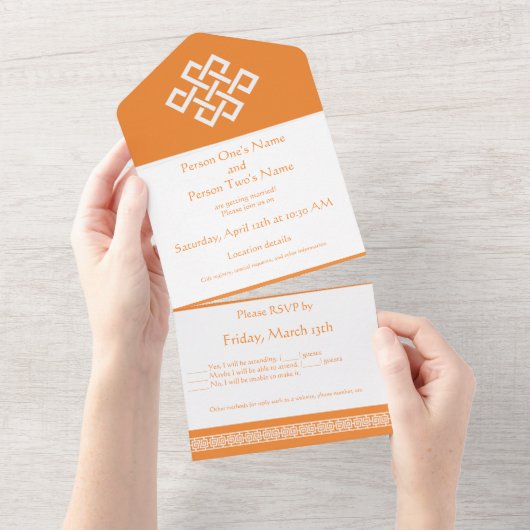 オレンジ中国の色のエレガンス オールインワン招待状 (貼ってはがせる)