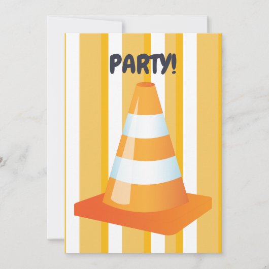 オレンジ交通コーン建設ディガー パーティー 招待状 (正面)