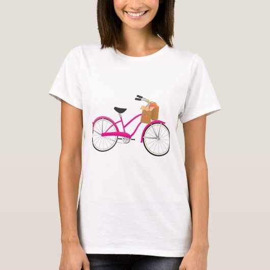 オレンジ付きホットピンク自転車 Tシャツ (正面)