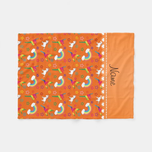 オレンジ体操のレインボーユニコーンに名前を付ける フリースブランケット (正面(横))
