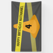 オレンジ円錐形の注意テープ建築の誕生日 横断幕 (縦)