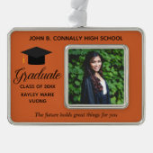 オレンジ卒業写真感動的引用文カスタム シルバープレートフレームオーナメント (正面)