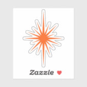 オレンジ原子スターバストミッドセンチュリーモダンステッカー シール (シート)