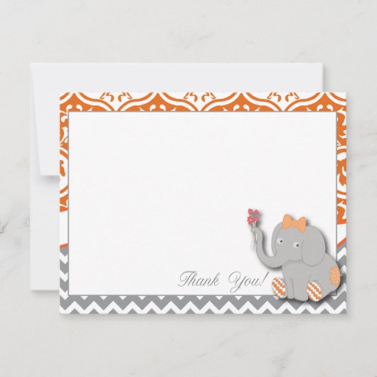 オレンジ及びシェブロンの灰色のサンキューカード サンキューカード (正面)