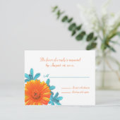 オレンジ及びティール（緑がかった色）の夏の花の応答/RSVPカード 出欠カード (スタンド正面)