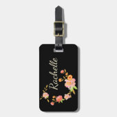 オレンジ及びピンクの花のカスタムなモノグラムのバッグのラベル ラゲッジタグ (正面縦)