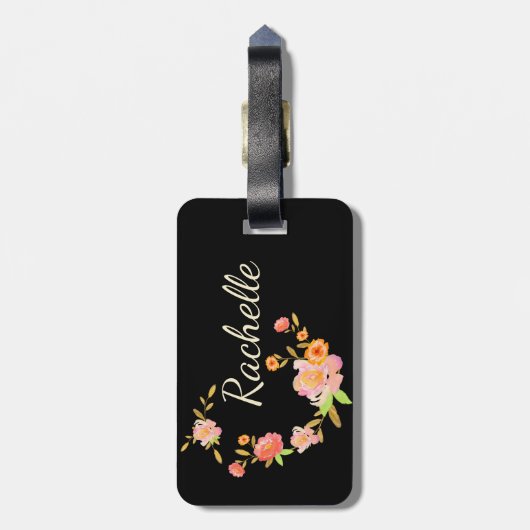 オレンジ及びピンクの花のカスタムなモノグラムのバッグのラベル ラゲッジタグ (裏面縦)