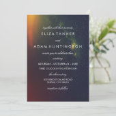 オレンジ及び濃紺の銀河系の写真の結婚式招待状 招待状 (スタンド正面)