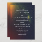 オレンジ及び濃紺の銀河系の写真の結婚式招待状 招待状 (正面/裏面)