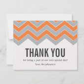 オレンジ及び灰色のデザインの結婚式のサンキューカード サンキューカード (正面)
