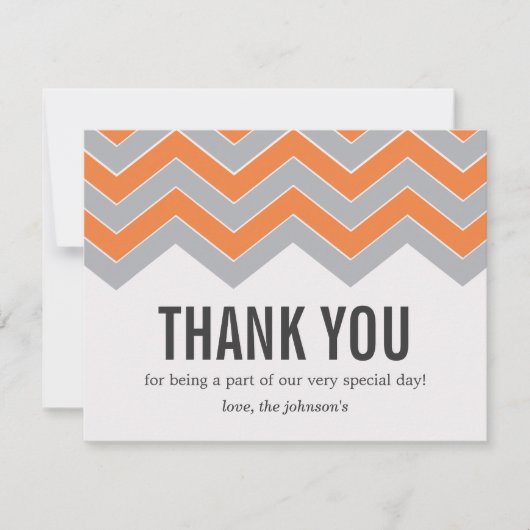 オレンジ及び灰色のデザインの結婚式のサンキューカード サンキューカード (正面)