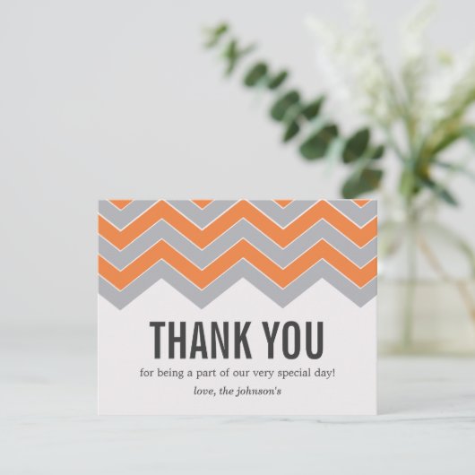 オレンジ及び灰色のデザインの結婚式のサンキューカード サンキューカード (スタンド正面)