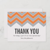 オレンジ及び灰色のデザインの結婚式のサンキューカード サンキューカード (正面/裏面)