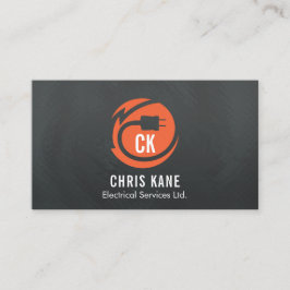 オレンジ及び灰色の電気技師のロゴのデザイン 名刺