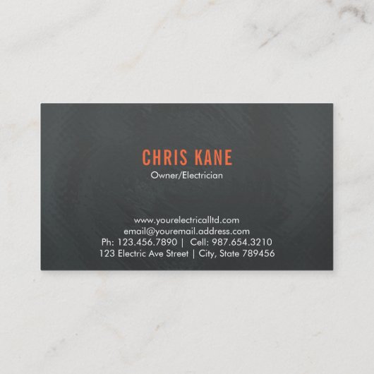 オレンジ及び灰色の電気技師のロゴのデザイン 名刺 (裏面)