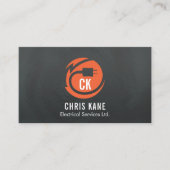 オレンジ及び灰色の電気技師のロゴのデザイン 名刺 (正面)
