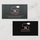 オレンジ及び白い電気技師のロゴのデザイン 名刺 (正面/裏面)