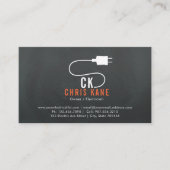 オレンジ及び白い電気技師のロゴのデザイン 名刺 (正面)