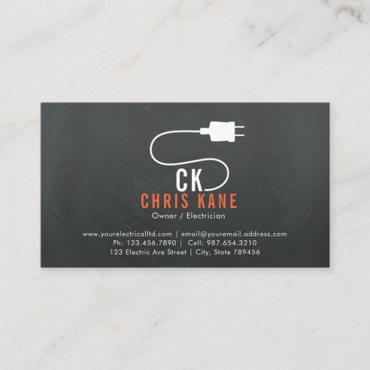 オレンジ及び白い電気技師のロゴのデザイン 名刺 (正面)