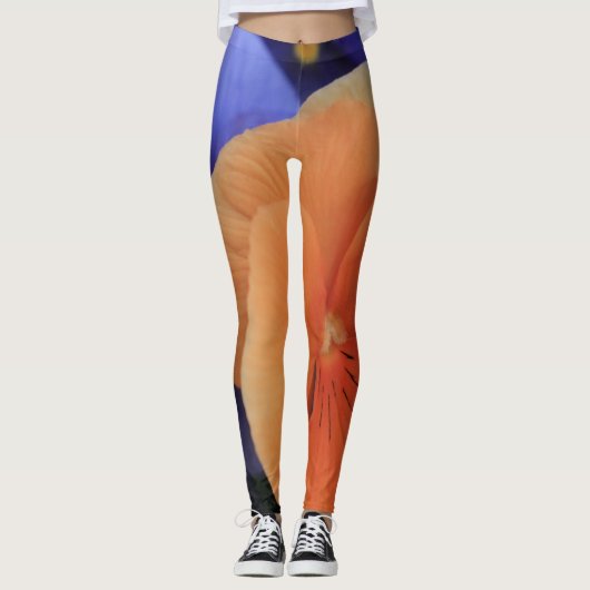 オレンジ及び紫色のパンジー、ユニークな花の写真81 レギンス (正面)