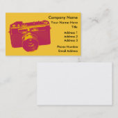 オレンジ及び赤いポップアートのカメラ 名刺 (正面/裏面)