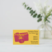 オレンジ及び赤いポップアートのカメラ 名刺 (スタンド正面)