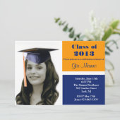 オレンジ及び青の写真の卒業の招待状 招待状 (スタンド正面)