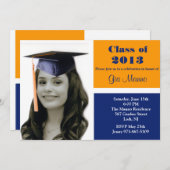 オレンジ及び青の写真の卒業の招待状 招待状 (正面/裏面)