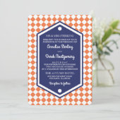 オレンジ及び青|のチェック模様の結婚式招待状 招待状 (スタンド正面)