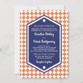オレンジ及び青|のチェック模様の結婚式招待状 招待状 (正面)
