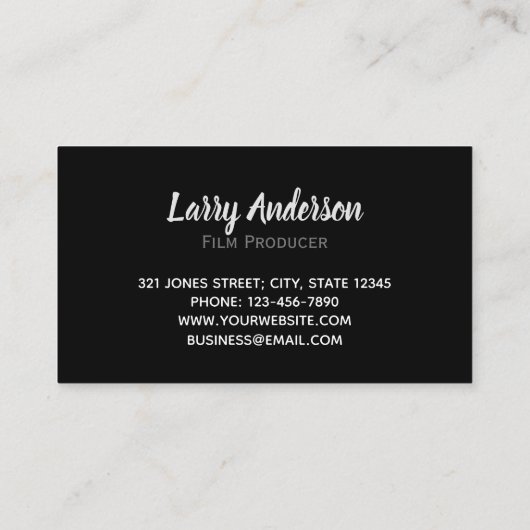 オレンジ及び黒いフィルムのコラージュの映画製作者 名刺 (裏面)