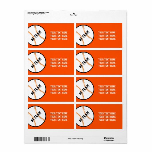 オレンジ及び黒い野球チームはステッカーのラベルを遊ばします ラベル (フルシート)