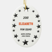 オレンジ及び黒いPomのブルネットの分隊 セラミックオーナメント (裏面)