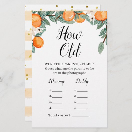 オレンジ双子の赤ちゃんシャワーどのように古い親ゲーム (正面/裏面)