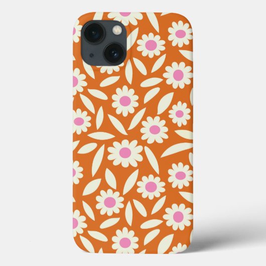 オレンジ地のレトロダイジーフラワーパターン Case-Mate iPhoneケース (裏面)