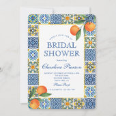 オレンジ地中海ブルータイルブライダルシャワー 招待状 (正面)