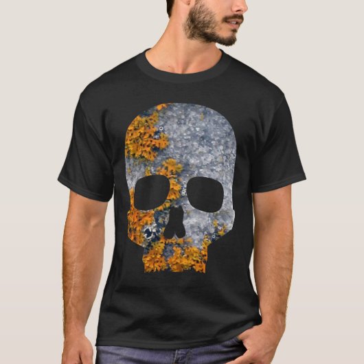 オレンジ地衣の花こう岩のスカル Tシャツ (正面)