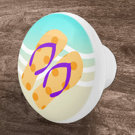 オレンジ夏のビーチ波ビーチサンダルドアノブ セラミックノブ