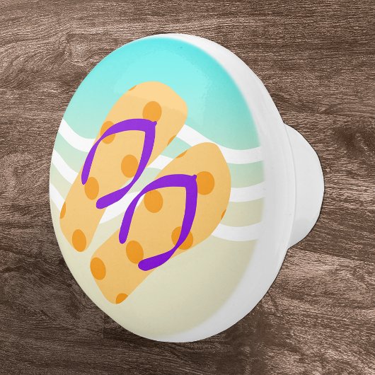 オレンジ夏のビーチ波ビーチサンダルドアノブ セラミックノブ