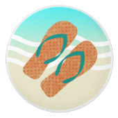 オレンジ夏のビーチ波ビーチサンダルドアノブ セラミックノブ (正面)