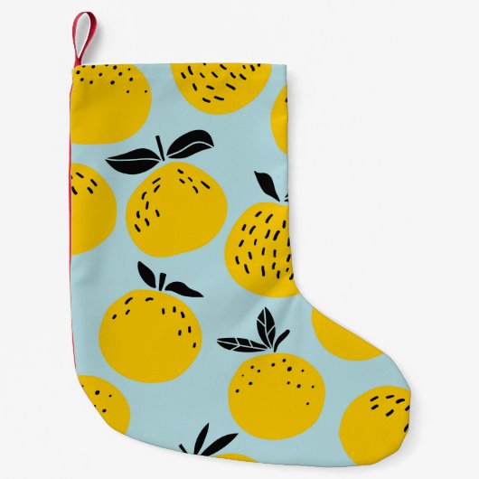 オレンジ夏:実りあるヴィンテージパターン スモールクリスマスストッキング (正面)