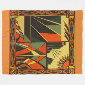 オレンジ大きい毛布のアールデコ フリースブランケット (正面(横))