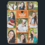 オレンジ大学院フォトコラージュカスタム卒業 iPad AIR カバー<br><div class="desc">オレンジモダン色の上級大学院フォトコラージュのノートには、9人の学生お気に入りの写真が収められている。この卒業デザインは、2024年のクラスのための高校または大学の名前の上品な白いタイポグラフィを備えている。このカスタマイズ記念品の贈り物は、卒業した年のブラックグラードキャップの下に。2枚の横向き写真、5枚の縦向き写真、2枚の正方形の写真が特徴。</div>
