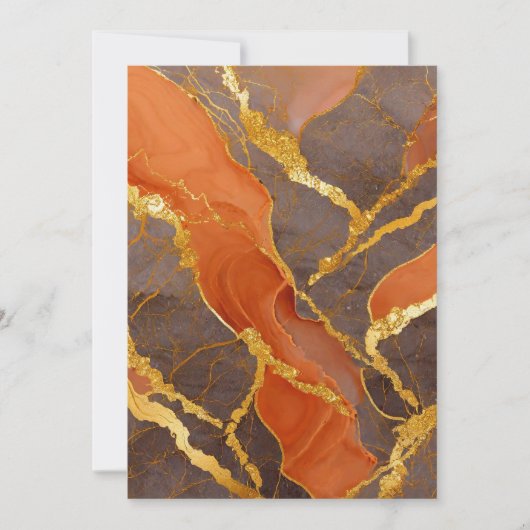 オレンジ大理石模様にゴールド 招待状 (正面)